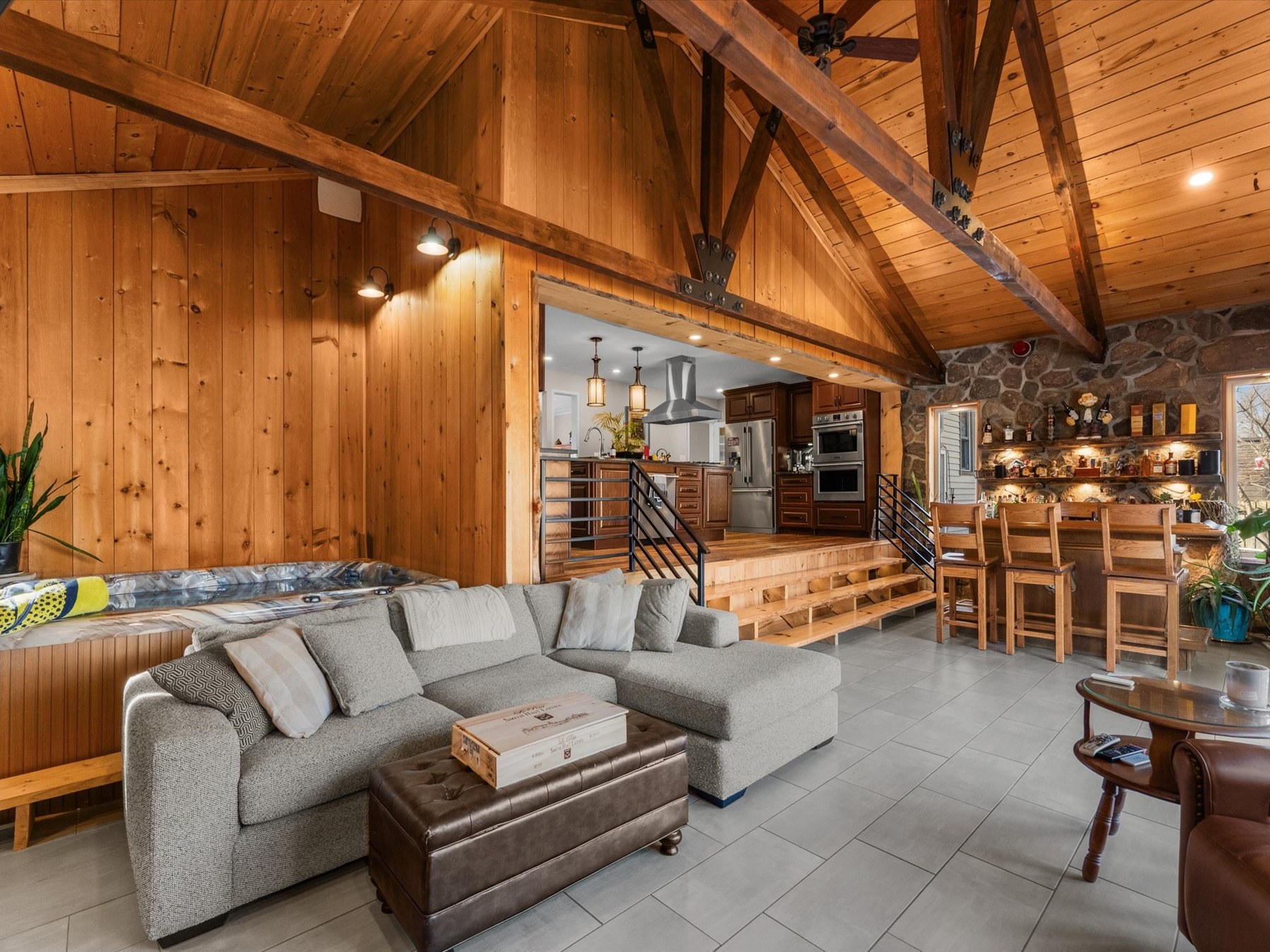 Seating area in the rustic addition